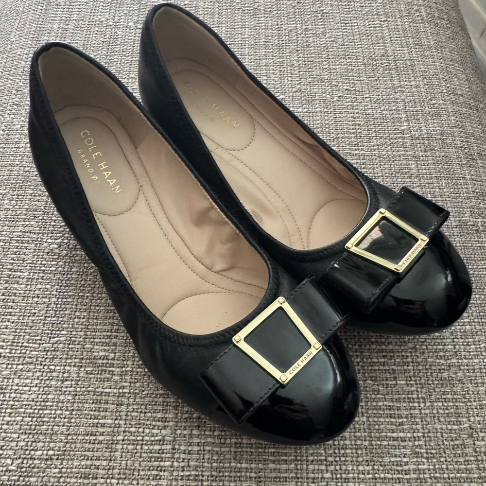 Cole Haan Black Wedge Ballet Flats with Gold Buckle - Picture 9 of 10